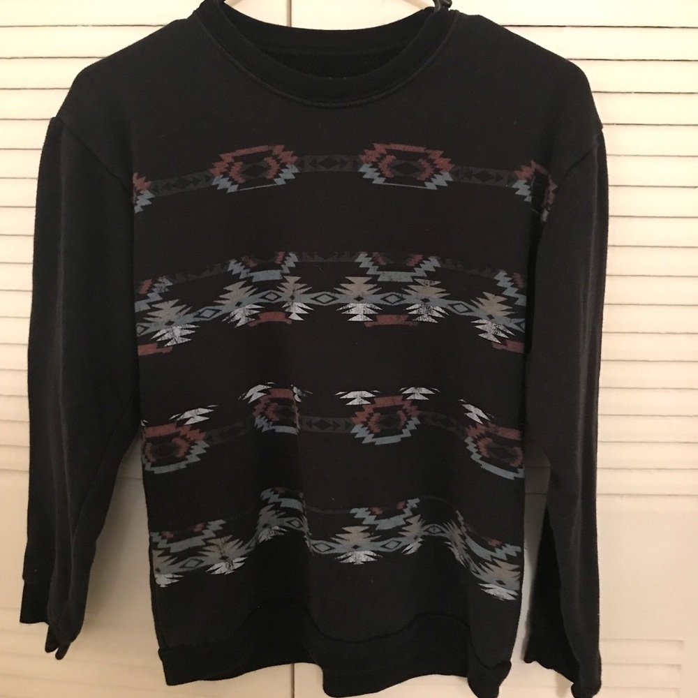 Blue Crown Black Sweatshirt with Aztec Print
